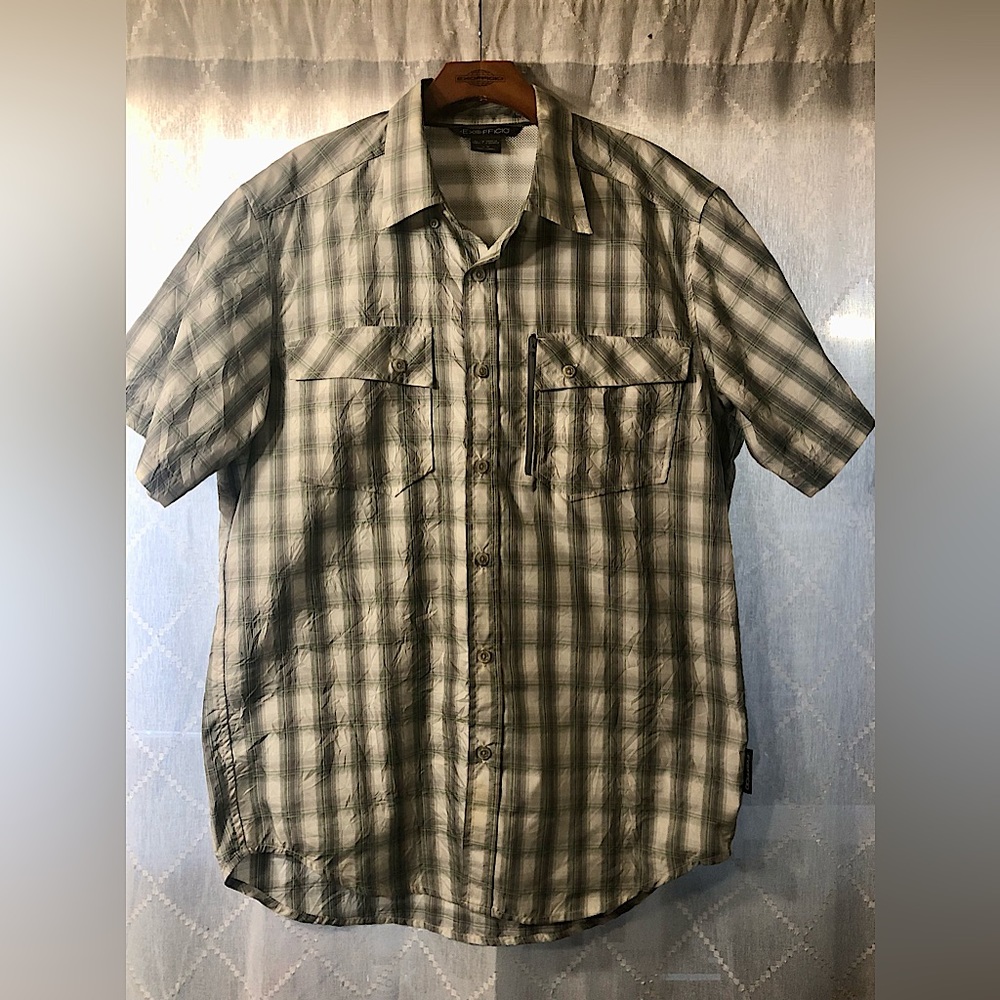 ExOfficio short sleeve tech button down.